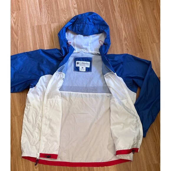 Columbia Windbreaker Hood Mens XL Blue & White Red Trim Jacket Zipper - Picture 4 of 10